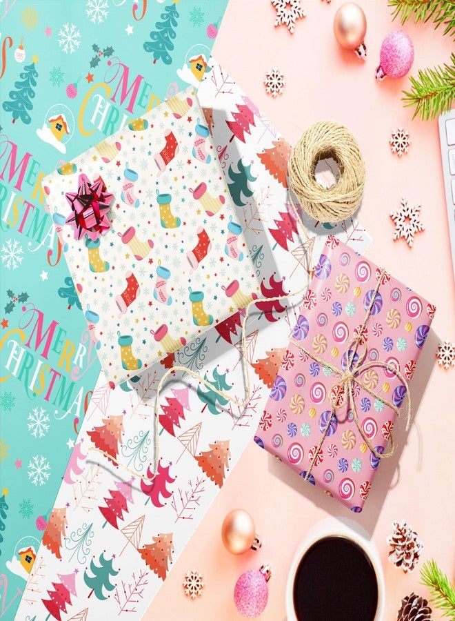 هواف ورق تغليف هدايا عيد الميلاد الوردي من HOWAF، ١٢ ورقة، ورق تغليف هدايا عيد الميلاد الوردي، حلوى عيد الميلاد على شكل عصا زنجبيل مطوية بشكل مسطح، مثالية لصنع هدايا عيد الميلاد وأعياد الميلاد. - Image 5